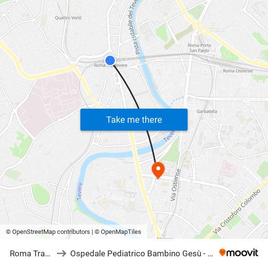 Roma Trastevere to Ospedale Pediatrico Bambino Gesù - Sede Di Via Baldelli map