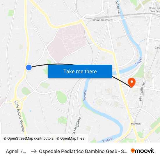 Agnelli/Morelli to Ospedale Pediatrico Bambino Gesù - Sede Di Via Baldelli map