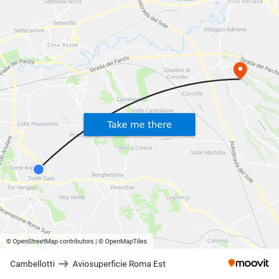 Cambellotti to Aviosuperficie Roma Est map