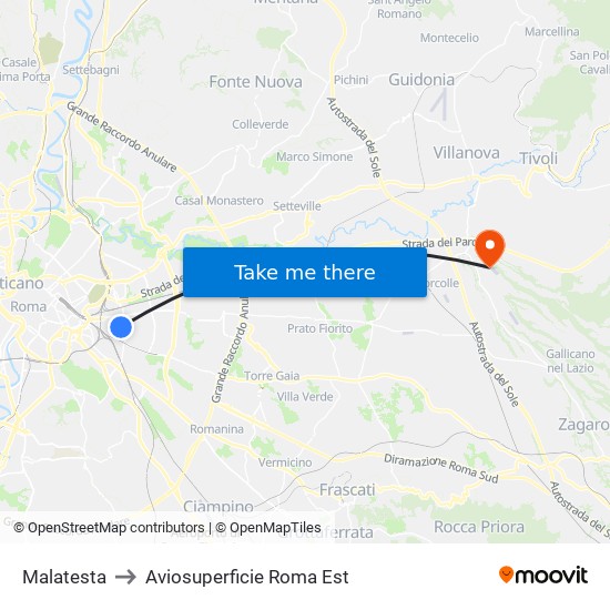 Malatesta to Aviosuperficie Roma Est map