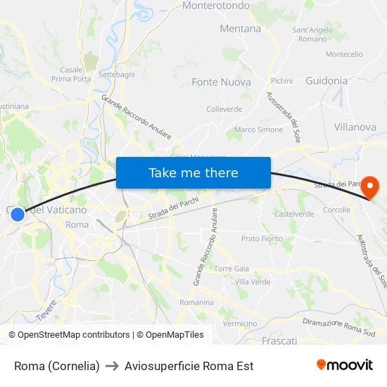 Roma (Cornelia) to Aviosuperficie Roma Est map