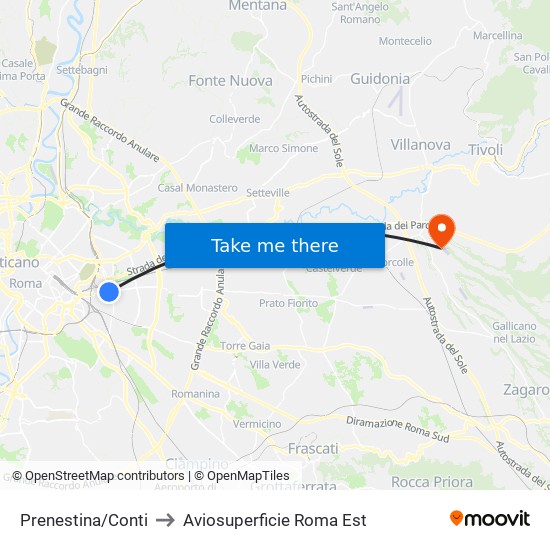 Prenestina/Conti to Aviosuperficie Roma Est map
