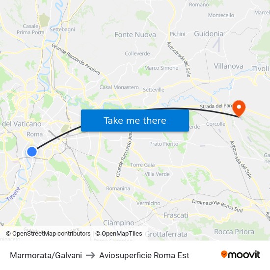 Marmorata/Galvani to Aviosuperficie Roma Est map