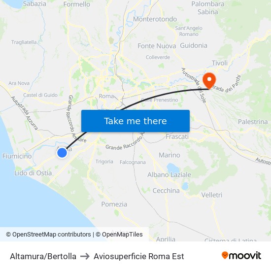 Altamura/Bertolla to Aviosuperficie Roma Est map