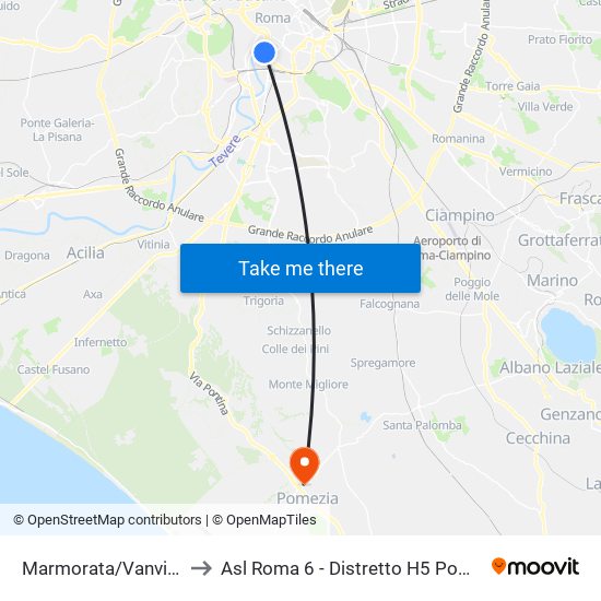 Marmorata/Vanvitelli to Asl Roma 6 - Distretto H5 Pomezia map