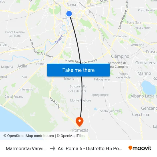 Marmorata/Vanvitelli to Asl Roma 6 - Distretto H5 Pomezia map
