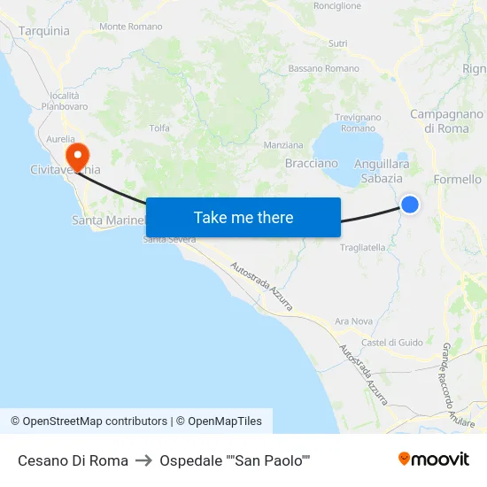 Cesano Di Roma to Ospedale ""San Paolo"" map