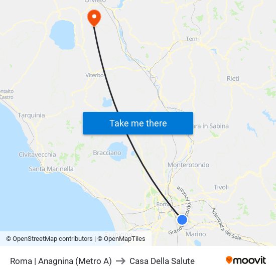 Roma | Anagnina (Metro A) to Casa Della Salute map