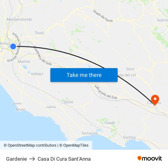 Gardenie to Casa Di Cura Sant'Anna map
