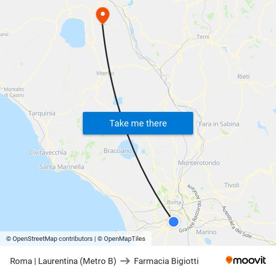 Roma | Laurentina (Metro B) to Farmacia Bigiotti map