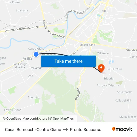 Casal Bernocchi-Centro Giano to Pronto Soccorso map