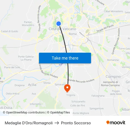 Medaglie D'Oro/Romagnoli to Pronto Soccorso map