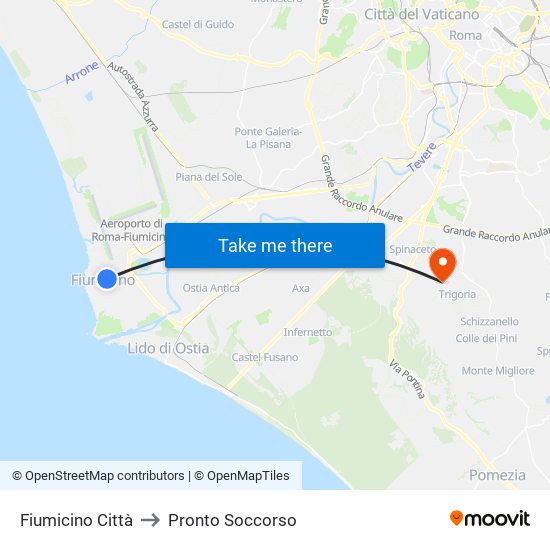 Fiumicino Città to Pronto Soccorso map