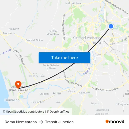 Roma Nomentana to Transit Junction map
