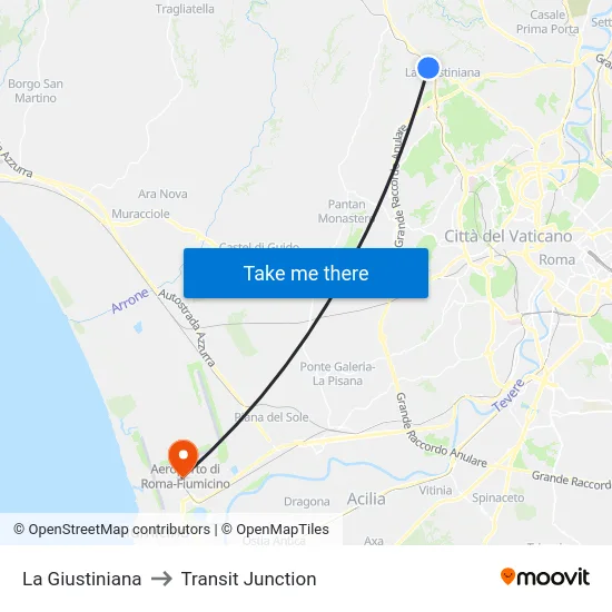 La Giustiniana to Transit Junction map