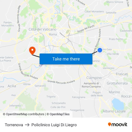Torrenova to Policlinico Luigi Di Liegro map