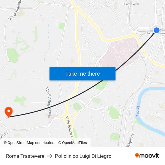 Roma Trastevere to Policlinico Luigi Di Liegro map