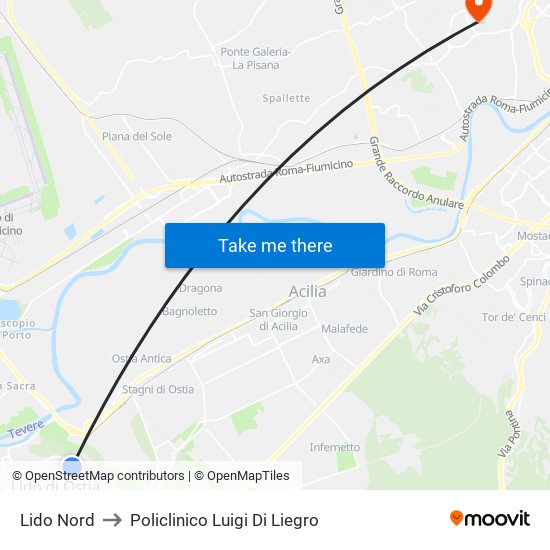 Lido Nord to Policlinico Luigi Di Liegro map