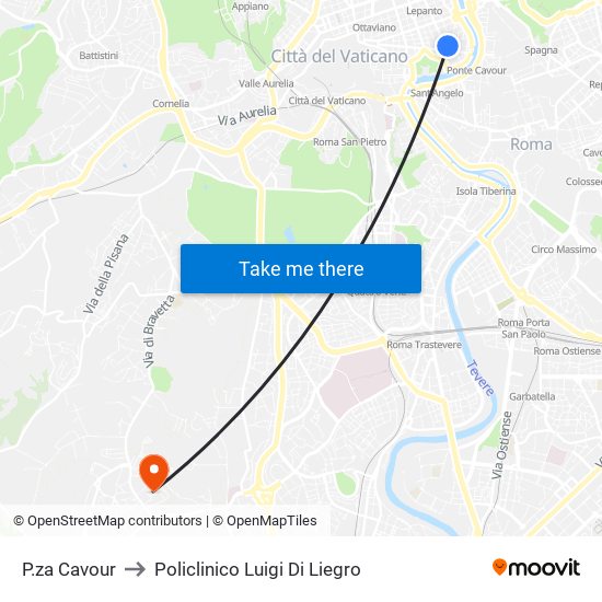 P.za Cavour to Policlinico Luigi Di Liegro map