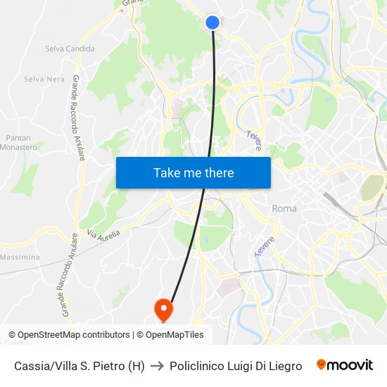 Cassia/Villa S. Pietro (H) to Policlinico Luigi Di Liegro map