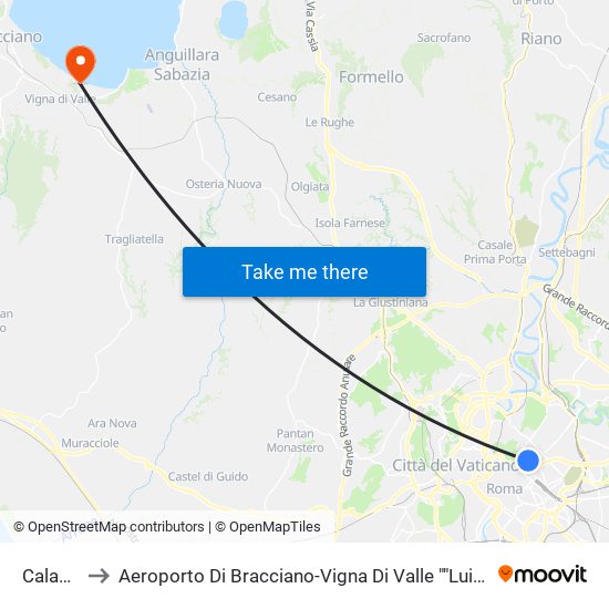 Calabria to Aeroporto Di Bracciano-Vigna Di Valle ""Luigi Bourlot"" map