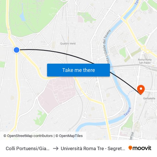Colli Portuensi/Gianicolense to Università Roma Tre - Segreterie Studenti map