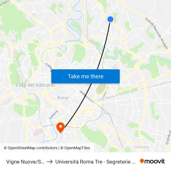 Vigne Nuove/Segni to Università Roma Tre - Segreterie Studenti map