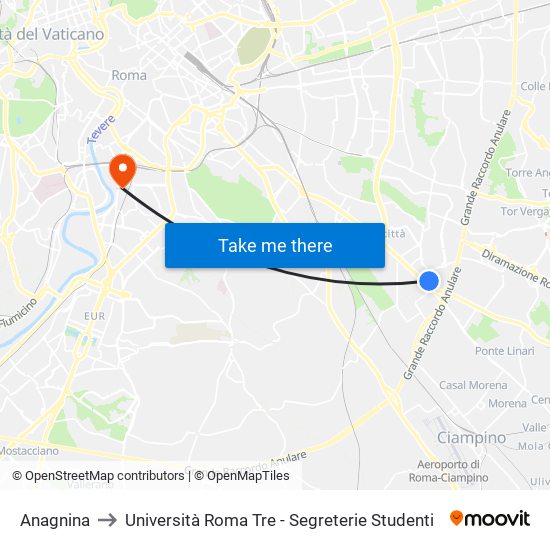 Anagnina to Università Roma Tre - Segreterie Studenti map