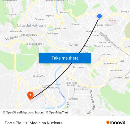 Porta Pia to Medicina Nucleare map