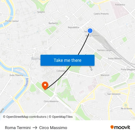 Roma Termini to Circo Massimo map