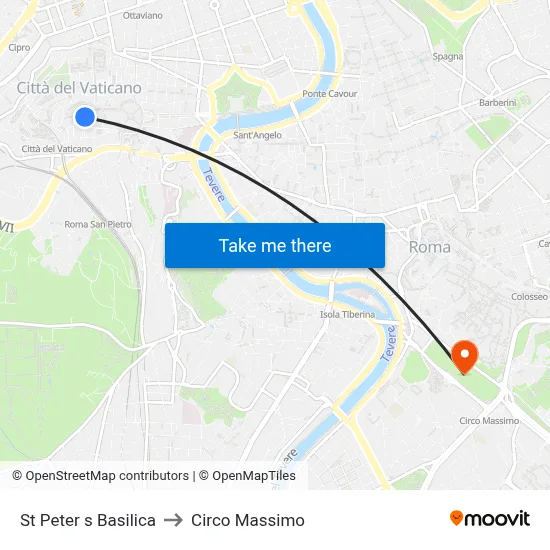 St. Peter's Basilica to Circus Maximus map