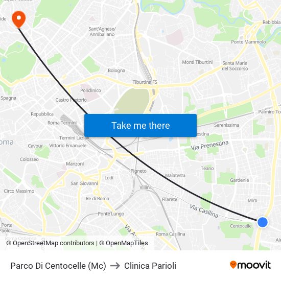 Parco Di Centocelle (Mc) to Clinica Parioli map