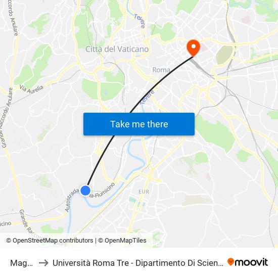 Magliana to Università Roma Tre - Dipartimento Di Scienze Della Formazione map