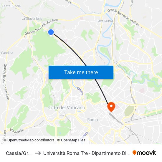 Cassia/Grottarossa to Università Roma Tre - Dipartimento Di Scienze Della Formazione map