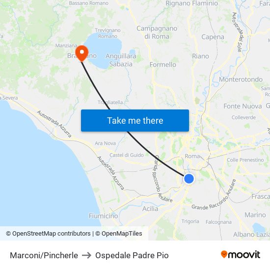 Marconi/Pincherle to Ospedale Padre Pio map