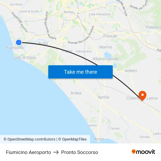 Fiumicino Aeroporto to Pronto Soccorso map