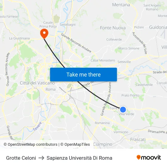 Grotte Celoni to Sapienza Università Di Roma map