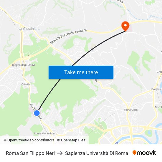 Roma San Filippo Neri to Sapienza Università Di Roma map