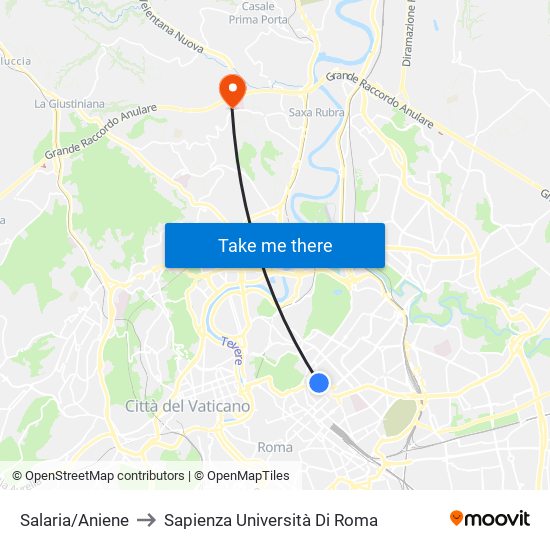 Salaria/Aniene to Sapienza Università Di Roma map
