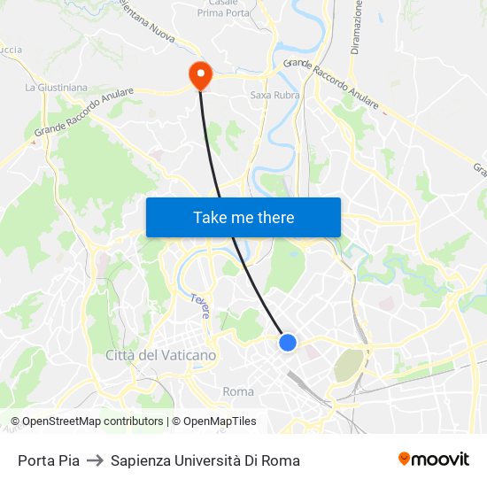 Porta Pia to Sapienza Università Di Roma map
