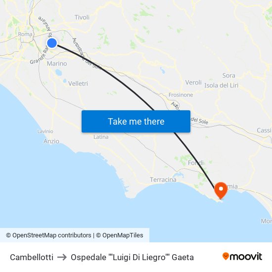 Cambellotti to Ospedale ""Luigi Di Liegro"" Gaeta map