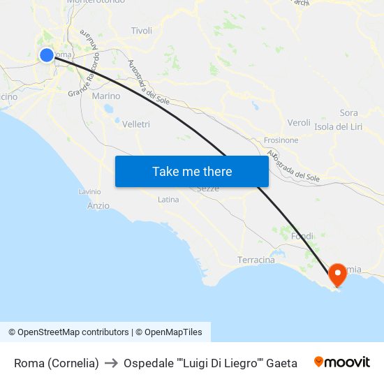 Roma (Cornelia) to Ospedale ""Luigi Di Liegro"" Gaeta map