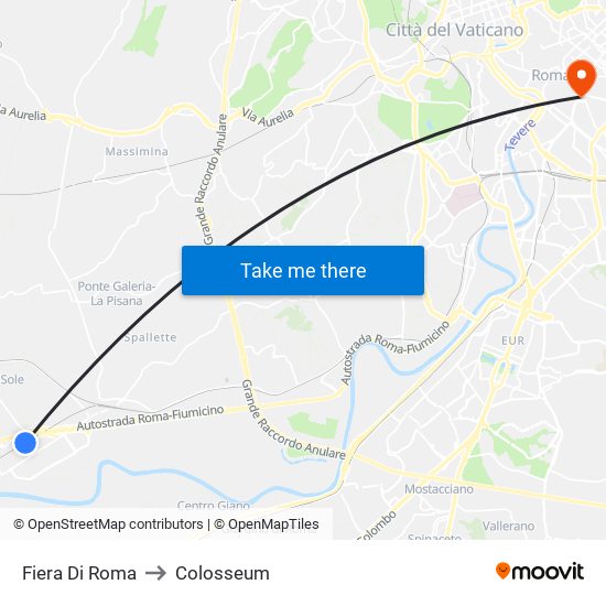 Fiera Di Roma to Colosseum map