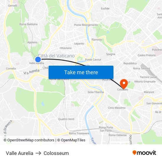 Valle Aurelia to Colosseum map