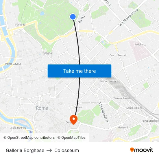 Galleria Borghese to Colosseum map