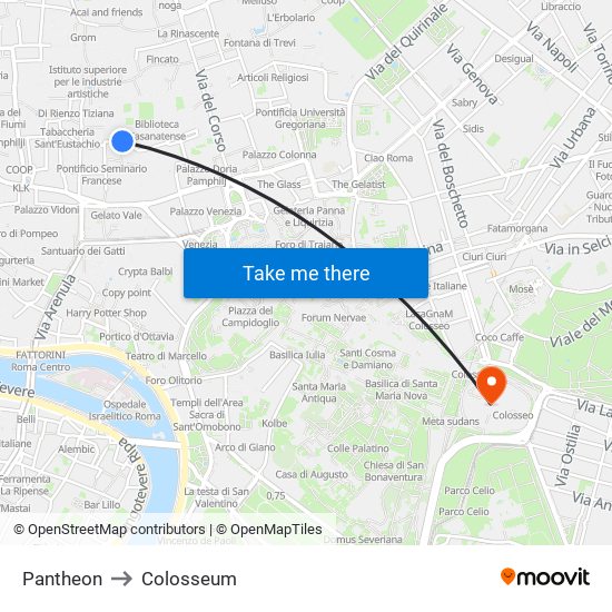 Pantheon to Colosseum map