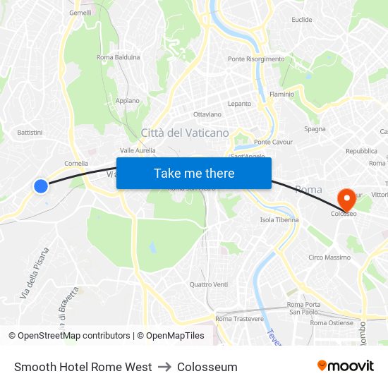 Smooth Hotel Rome West to Colosseum map