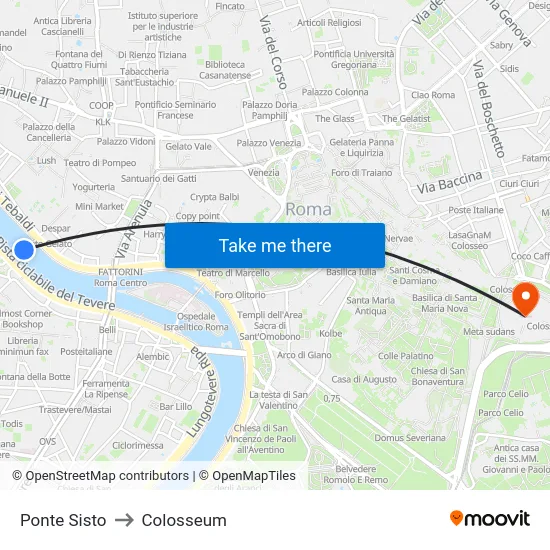 Ponte Sisto to Colosseum map