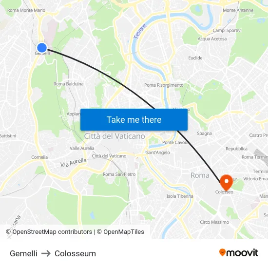 Gemelli to Colosseum map