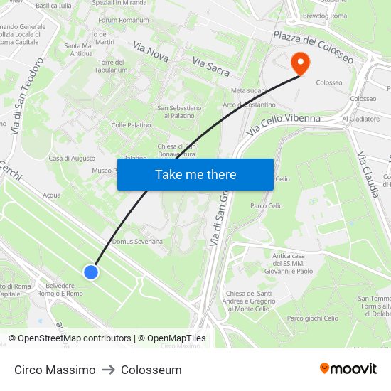 Circo Massimo to Colosseum map